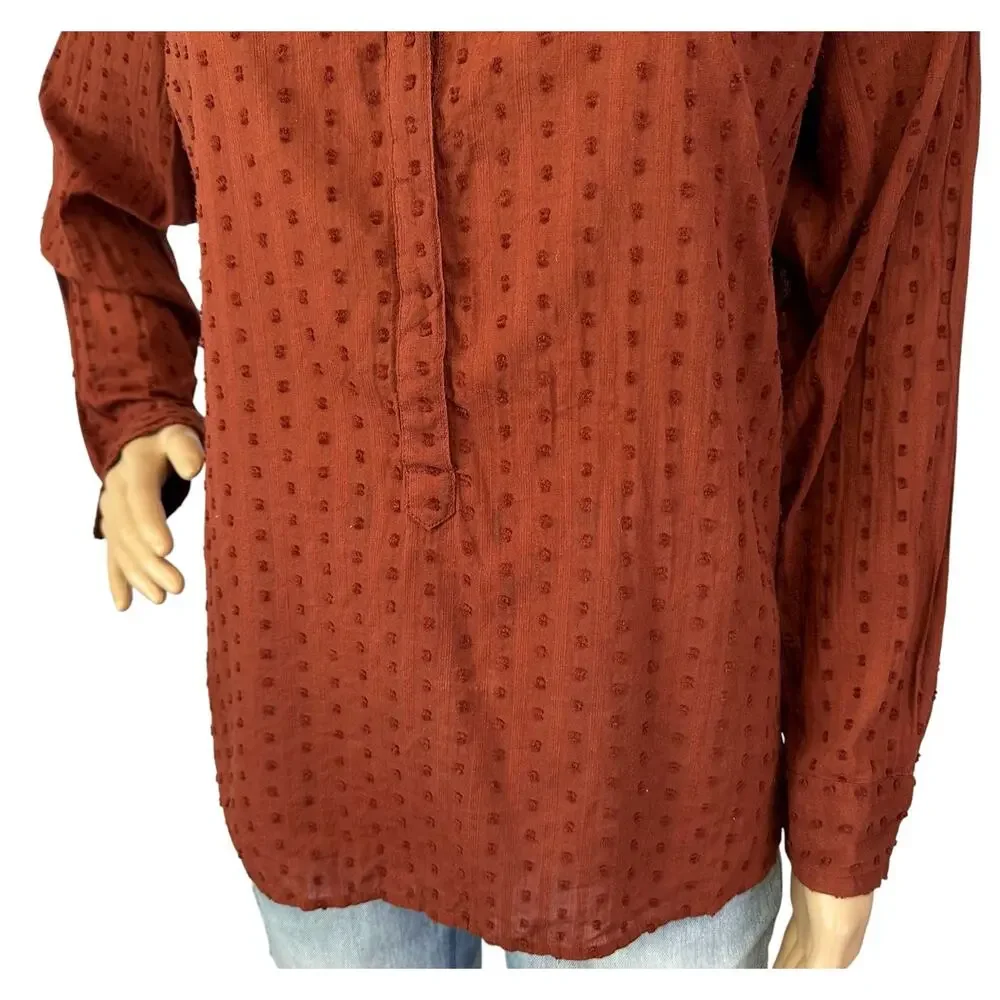J. Crew Point Sur Ruffle Classic Popover in Clip Dot Deep Redwood Size 4